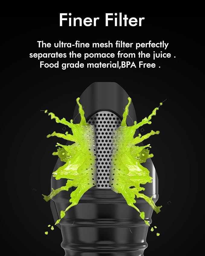 SiFENE Cold Press Juicer Machine, Slow Masticating Juicer, Vegetable and Fruit Juice Extractor Maker Squeezer, Easy to Clean, BPA Free, Green