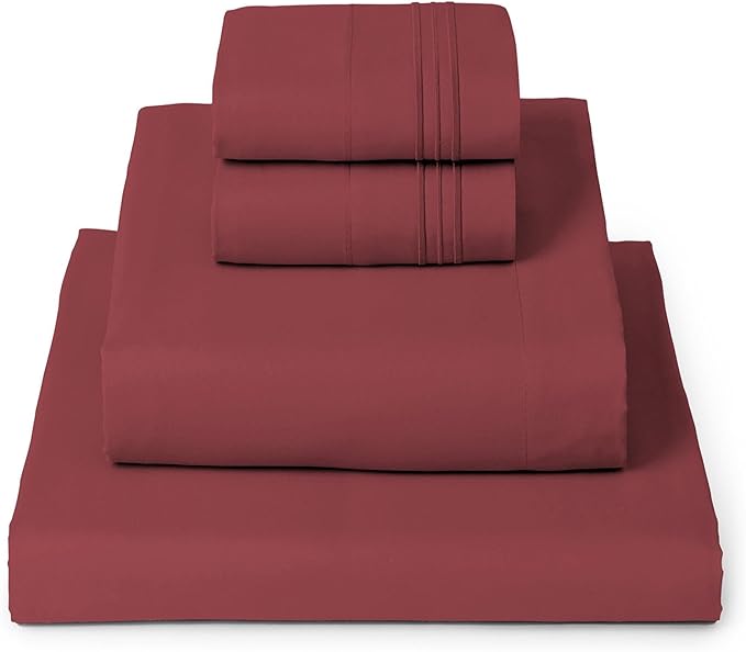 Mellanni King Sheets Set - 4 PC Iconic Collection Bedding - Hotel Luxury, Extra Soft, Cooling Bed Sheets - Wrinkle, Fade, Stain Resistant (King, Brick Red)