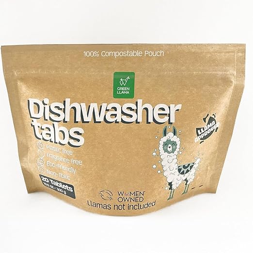Dish Washing Machine Tablets, Pack of 20 - Fragrance-Free, PVA-Free, Non-Toxic Dishwasher Tablets in Compostable Packaging – Women-Owned Company, Leaping Bunny Certified