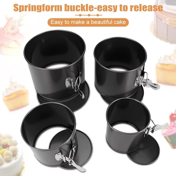 4Pcs Premium Springform Pan Nonstick - Cheesecake Pan With Removable Bottom - No Need For Parchment Paper - Spring Form For Baking - Leak-Proof Cake Pan (Black)
