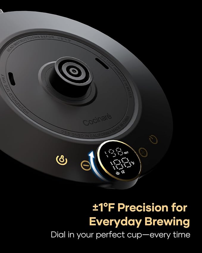 Cocinare FLOW B9 Gooseneck Electric Kettle, Precise Temperature Control for Pour-Over Coffee & Tea Brewing, Stainless Steel Interior, Rapid Heating for Boiling Water 1500W/0.9L (Green Wooden)