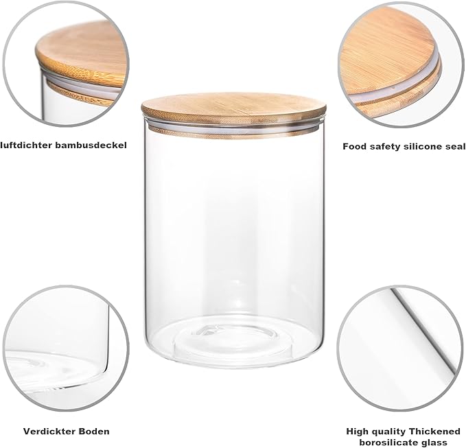 YUNCANG Glass Storage Jars,2 PACK -108oz/3200ml Clear Glass Food Storage Containers with Airtight Bamboo Lid Stackable Kitchen Canisters for Candy,Cookie,Rice,Sugar,Flour,Pasta,Nuts and Spice Jars