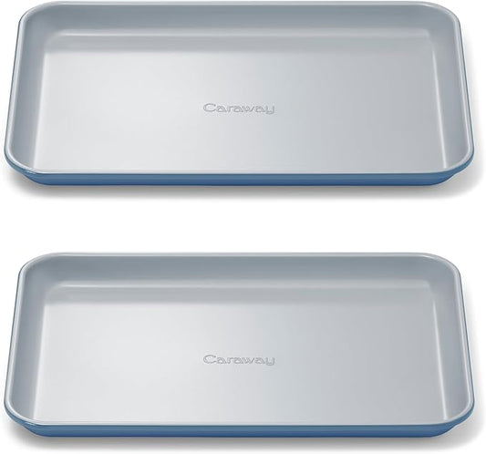 Caraway Nonstick Ceramic Small Baking Sheet Duo (9x13”) – Non-Toxic, PTFE & PFOA Free – Oven Safe – Aluminized Steel Core – Mini Sheet Pan for Baking, Roasting & More - Slate