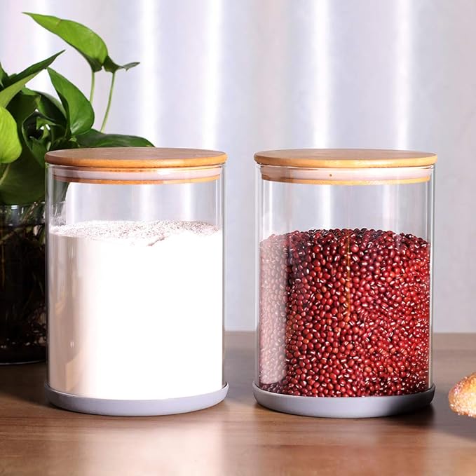 Set of 2 Large Glass Food Storage jar, 100 FL OZ (3000ml) Glass Flour Canister with Airtight Bamboo Lids for Kitchen Corner, BPA-Free Flour Container for Sugar, Ground Coffee, Rice and Dry Food