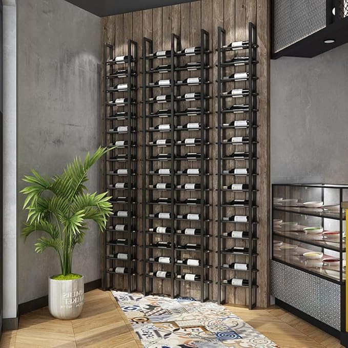 Wine Rack Freestanding Floor, 16 Tier 48 Bottle Capacity Display Holder, Black Industrial Wine Bottle Storage Shelves, for Any Bar, Wine Cellar, Kitchen, Dining Room (Black, 3 Column)