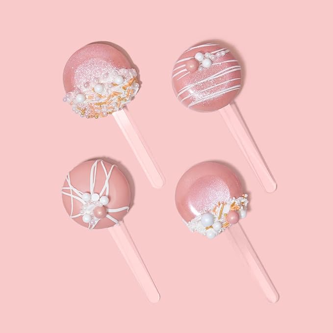 Fancy Sprinkles Halle Round Cakesicle Mold, 4 Cavities Reusable Silicone, Includes 8 Clear Acrylic Sticks,Baking & Dessert Decorating, Oven Safe (10 ¼” W x ⅞” H x 6 ⅜”)