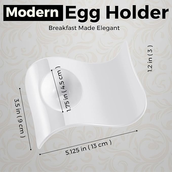 Flexzion Ceramic Egg Holder Cup - 6-Piece Hard Boiled Egg Holder & Soft Boiled Egg Holder Set, White Coddled Egg Cup, Stable & Stackable Modern Wave Style Egg Serving Dish with Base