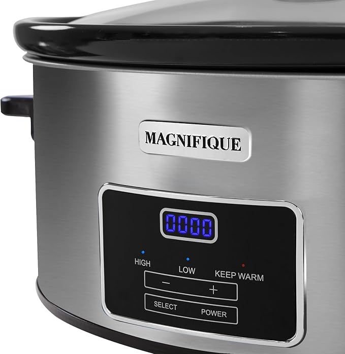 8-Quart Digital Programmable Slow Cooker with Timer - Small Kitchen Appliance for Family Dinners - Serves 10+ People - Heat Settings: Keep Warm, Low and High