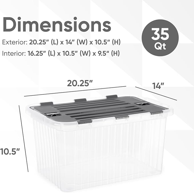 Superio Storage Bins with Lids, Clear Plastic Containers for Organizing, Stackable Totes, BPA Free, Odor Free, Organizer Boxes for Home, and Dorm (2 Pack, 20.25"x14"x10.5")