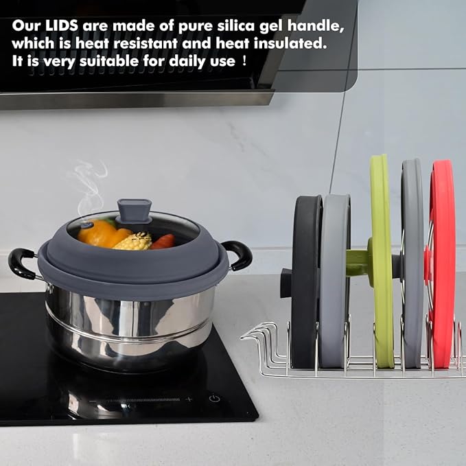 Microwave Splatter Cover Glass Cover Guard Lid with Collapsible Silicone for Food Pot Plate Cover 9.8 inch Light Grey