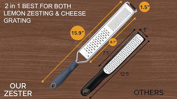 2-in-1 DESIGNED BY CHEFS Lemon Parmesan Cheese Zester and Food Shredder - Essential Grater Kitchen Tool Perfect Spiralizer for Citrus, Garlic, Vegetables, Fruits and More