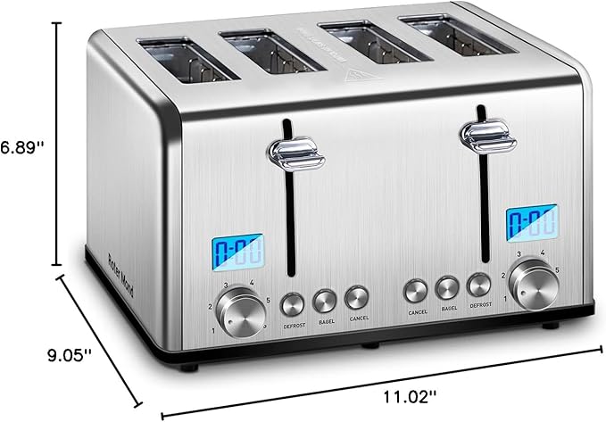 Countdown Stainless Steel 4 Slice Toaster with Bagel, Defrost, Cancel Function, Dual Toaster, Extra Wide Slots, 6 Shade Settings, Removable Crumb Trays, 1650W