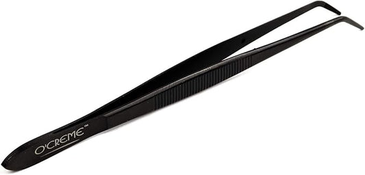 O'Creme Curved Tweezers 6.25 Inch Fine-Point Stainless Steel, Black