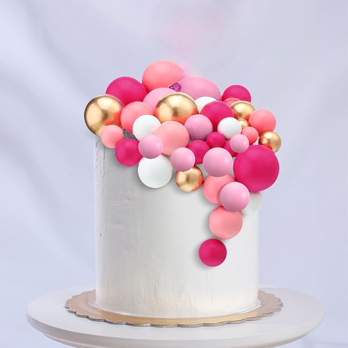 108 Pcs Balls Cake Topper DIY Cupcake Insert Foam Balloons for Cake Baking Wedding Anniversary Birthday Decoration(Pink Series, White, Gold,Multi Sizes)