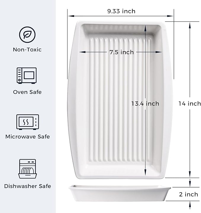 DELLING Baking Dish for Oven, 9.3'' x14'' Ceramic Casserole Dish, Lasagna Pan, Oven Safe Bakeware Sets with Handles for Baking, Roasting, White, Microwave, Dishwasher Safe, Set of 2