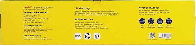 KAMMAK Plastic Wrap Food Cling Wrap with Slide Cutter 15 inch Restaurant Cling Film 2000 Ft Bulk Roll Refillable Food Service Cling Wrap Dispenser Quick Cut Anti-Fog Cling Film for Kitchen