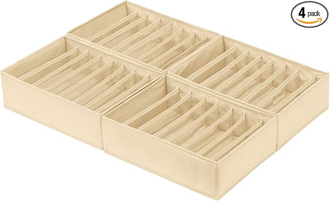 Qozary 4 Pack Drawer Organizers for Clothing, 8 Grids Foldable Closet Organizers and Storage Bins for Bedroom, Dresser Organizer Boxes for Thin T-shirts, Tank Tops