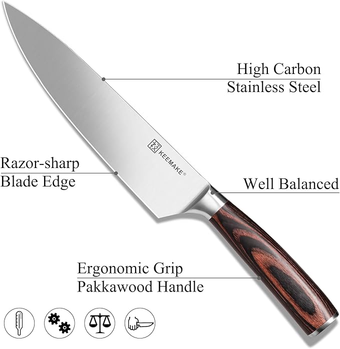 KEEMAKE Kitchen Knife Set of 5 - Kitchen Knives 1.4116 High Carbon Stainless Steel Blade, Professional Chef Knife Set, Razor Sharp Knives with Ergonomic Pakkawood Handle for Home Cooking