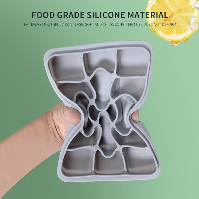 Ice Cube Trays Set of 2, Easy Release 15 Flexible Silicone Ice Cube Molds with Removable Lid Reusable Freezer Ice Trays Stackable for Whiskey, Baby Food, BPA Free (SNOW GRAY)