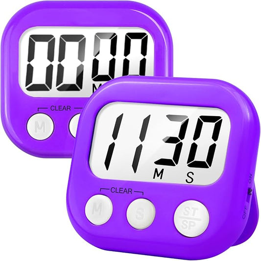 2 Pack Digital Kitchen Timer for Cooking Big Digits Loud Alarm Magnetic Backing Stand Cooking Timers for Baking Purple