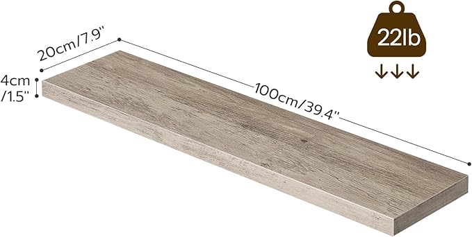 HOOBRO Floating Shelves for Wall, Wall Mounted Shelf Set of 2, 39.4" Hanging Shelf with Invisible Brackets, for Wall in Bathroom, Bedroom, Toilet, Kitchen, Livingroom, Office, Greige BG100BJP201