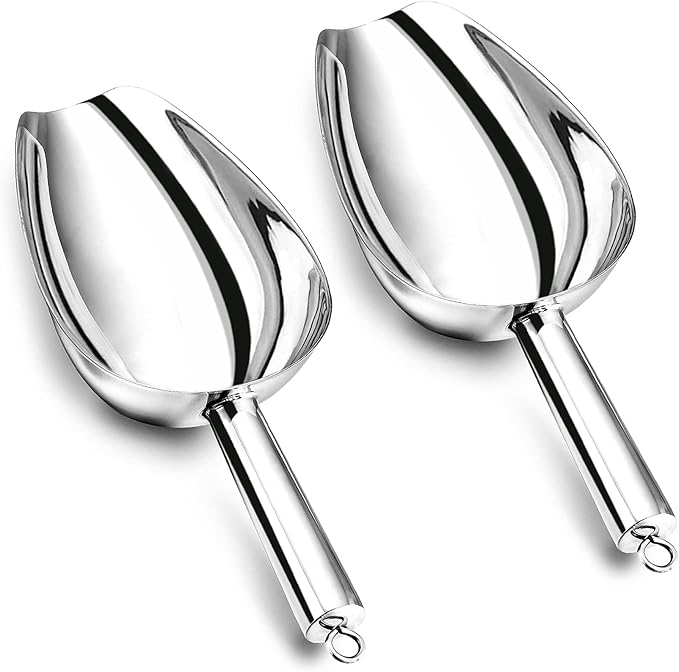 P&P CHEF Food Ice Scoop, Stainless Steel Scoop, Metal Candy Popcorn Flour Utility Scooper for Wedding Party Bar Kitchen Bath, Heavy Duty & Dishwasher Safe, (24oz, 2Pcs)