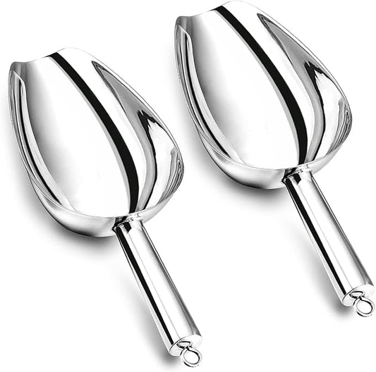 P&P CHEF Food Ice Scoop, Stainless Steel Scoop, Metal Candy Popcorn Flour Utility Scooper for Wedding Party Bar Kitchen Bath, Heavy Duty & Dishwasher Safe, (24oz, 2Pcs)