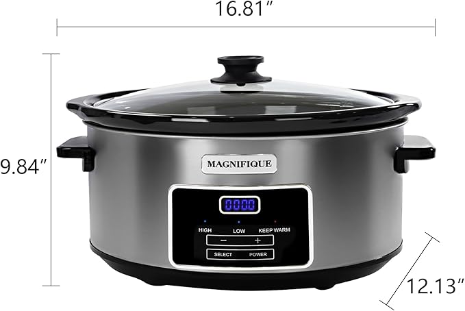 8-Quart Digital Programmable Slow Cooker with Timer - Small Kitchen Appliance for Family Dinners - Serves 10+ People - Heat Settings: Keep Warm, Low and High