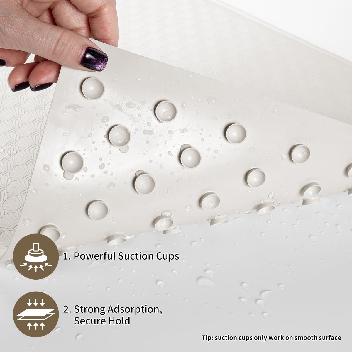 Bathtub Mat Non Slip, Bath Mat for Tub 22.4 x 14 Inches, Shower Mats with Suction Cups, Rubber Shower Stall Mats for Elderly & Kids, Cream White