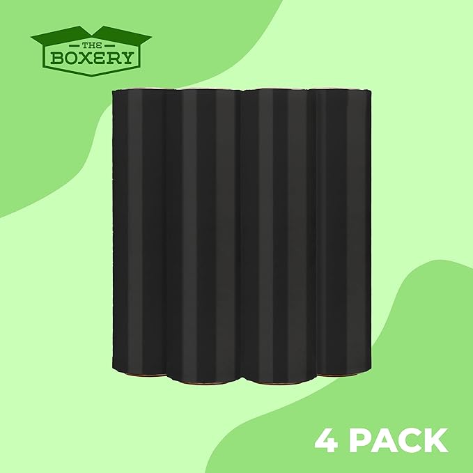 The Boxery- 18''X1500' Per Roll Stretch Wrap (Black)-4 Rolls/6000 Feet Total (65 Gauge) Industrial Grade,Stretch Wrap Film Black Cling Plastic for Shipping, Moving and Packaging