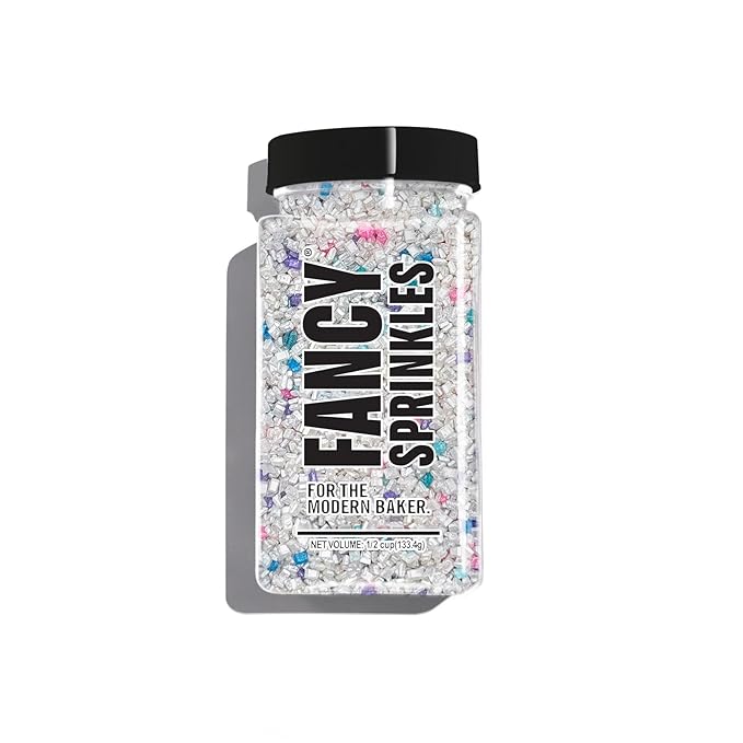 Fancy Sprinkles Unicorn Breath Fancy Sugar Pearlescent White Sugar Crystals Flecked with Blue, Purple, Pink, and Teal Sugars, and Silver Mini Edible Glitter Stars (4 OZ)