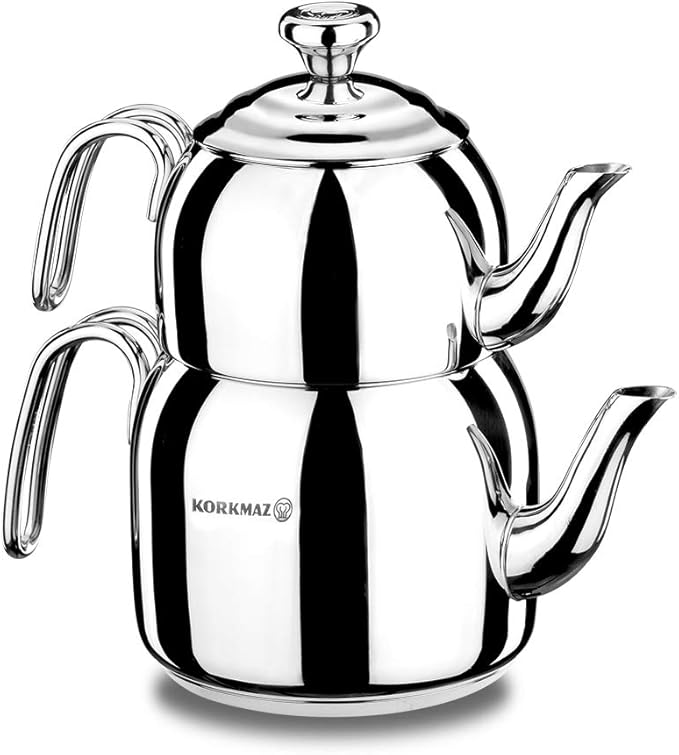 Korkmaz A057 Droppa Maxi Caydanlik Stainless Steel Teapot Suitable for Induction Cookers