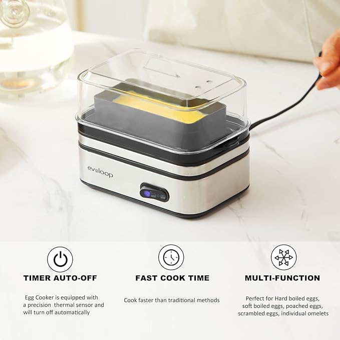 Rapid Egg Cooker Electric 6 Eggs Capacity, Soft, Medium, Hard Boiled, Poacher, Omelet Maker Egg Poacher With Auto Shut-Off, BPA Free