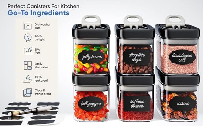 Chef's Path - Airtight Storage Boxes Set - 10 Labels and Markers - Kitchen and Pantry Storage - BPA Free - Plastic Storage Boxes with Upgraded Lids (6 Pieces - 1.5L)