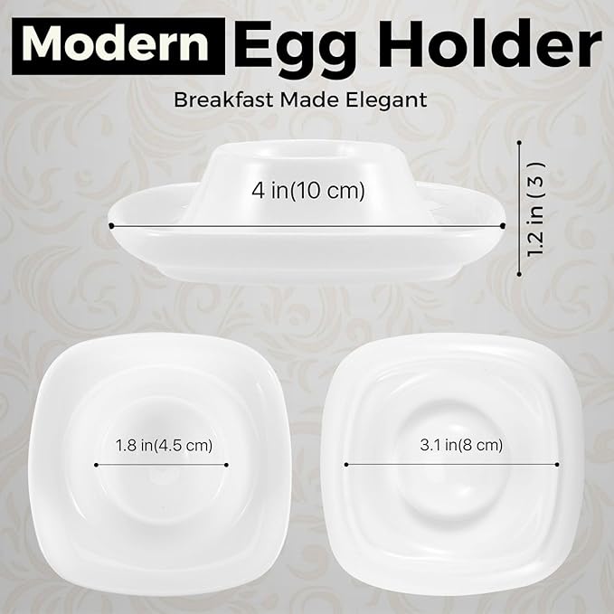 Flexzion Soft Boiled Egg Holder Set - Egg Cups for Soft Boiled Eggs British - Set of 6 Ceramic Egg Holder - Stackable Egg Coddler Cups with Base for Serving, Breakfast, Brunch, White
