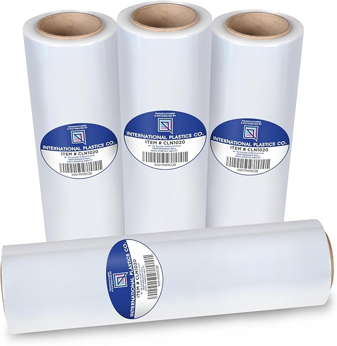 International Plastics Co. 4 Pack of 18" Plastic Stretch Film Wrap 1200 feet Each 500% Stretch Ability
