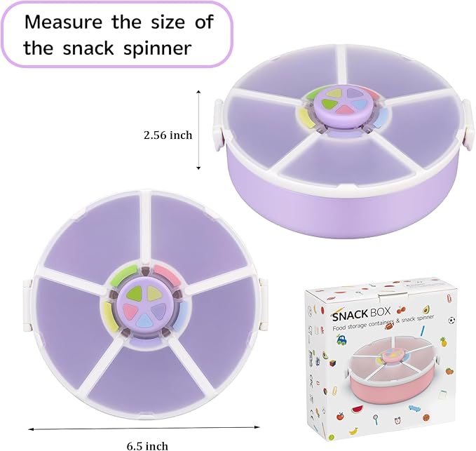 Kids Snack Spinner – Reusable Snack Container with 5 Compartments & Lid, BPA/PVC-Free, Dishwasher Safe, Perfect for Travel, School Lunches & On-the-Go Snacking, Purple