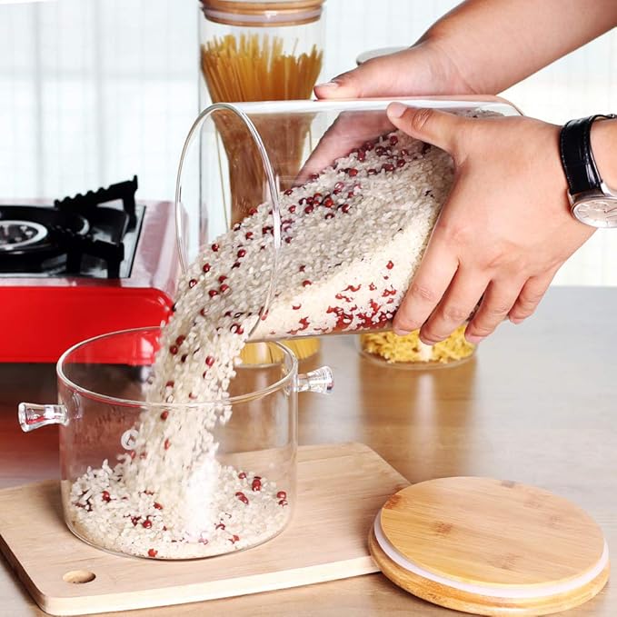 Large Glass Food Storage Container, 100 FL OZ (3000ml) Glass Food Canister with Airtight Bamboo Lids for Your Pantry, BPA-Free Cereal Dispenser Jars for Spaghetti Pasta, Powder, Tea, Coffee