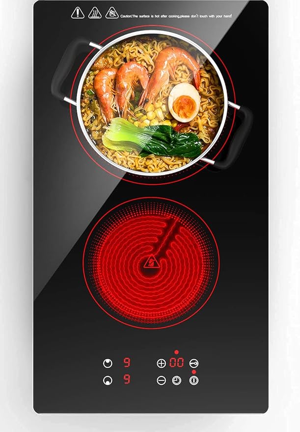 Portable Electric Hot Plate, 2 Burner Cooktop 110V/120V Plug-in, Infrared Stove Top for Cooking, LED Touch Control, Timer & Safety Lock for RV, Dorm, Apartment (Electric Cooktop 2 Burners)