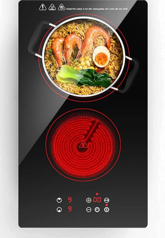 Portable Electric Hot Plate, 2 Burner Cooktop 110V/120V Plug-in, Infrared Stove Top for Cooking, LED Touch Control, Timer & Safety Lock for RV, Dorm, Apartment (Electric Cooktop 2 Burners)