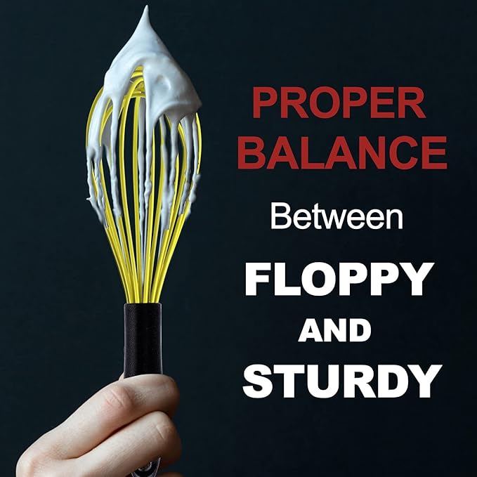 Anaeat Silicone Whisk, Thick Stainless Steel Wire Inner Heat Resistant - Kitchen Whisks for Non-Stick Cookware, Balloon Egg Beater for Whisking, Blending, Beating, Frothing & Stirring (Yellow)