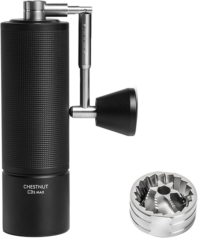 TIMEMORE Manual Coffee Grinder Chestnut C3S Max Capacity 30g with CNC Stainless Steel Conical Burr, Internal Adjustable Setting, Double Bearing Positioning for Home/Travel/Camping - Black