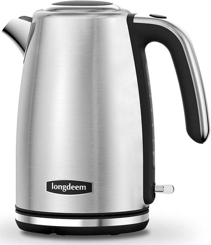 Electric Kettle Stainless Steel, 1.7L 1500W Quick Boil, Retro Style, Auto Shutoff, Boil Dry Protection with Filter & Water Gauge, Perfect for Tea, Hot Water