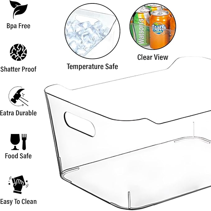 Clear Plastic Storage Bins, Small Fridge Organizer Kitchen Organizers and Storage Containers Bathroom Organization and Storage Bin for Makeup Organizer, fruits, Chips, Perfume, Skin Care, crafts