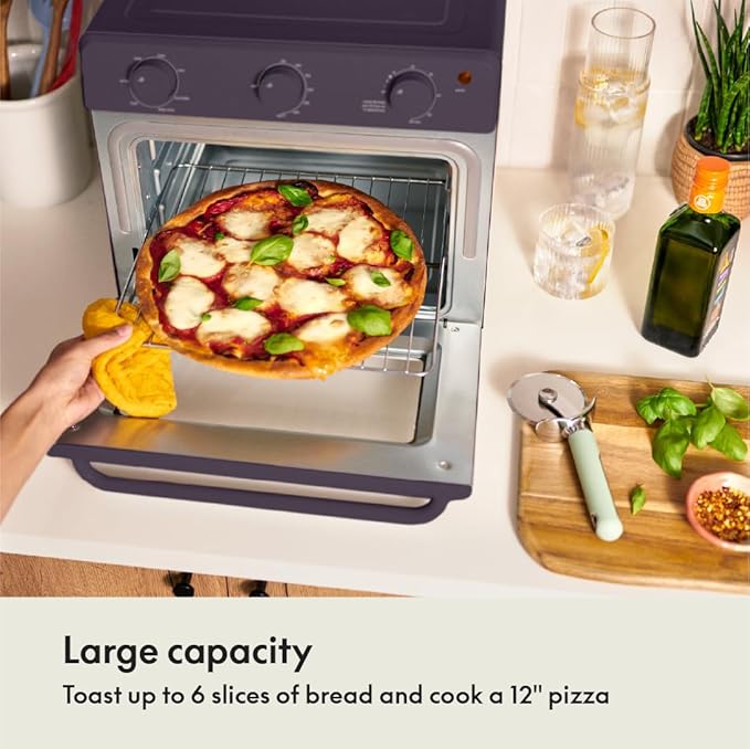 bella Air Fry Toaster Oven, 7 Preset Cooking Options, Dishwasher-Safe EverGood Coated Trays Included, 60-Minute Auto Shutoff w Audible Timer, Power Indicator Light, 1700 Watt, Plum