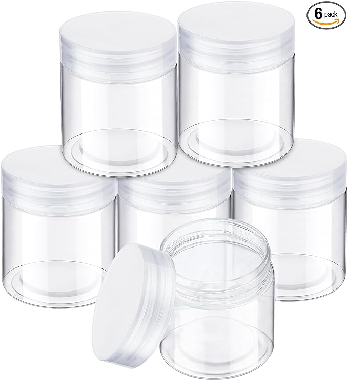 SATINIOR 6 Pack 8 oz Plastic Jars Containers with Lids Wide-mouth Refillable Leakproof Reusable Round Empty Jars for Travel Cosmetic Dry Food Spice Candy Cookie Home Kitchen Organizing (Clear)