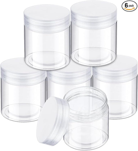 SATINIOR 6 Pack 8 oz Plastic Jars Containers with Lids Wide-mouth Refillable Leakproof Reusable Round Empty Jars for Travel Cosmetic Dry Food Spice Candy Cookie Home Kitchen Organizing (Clear)