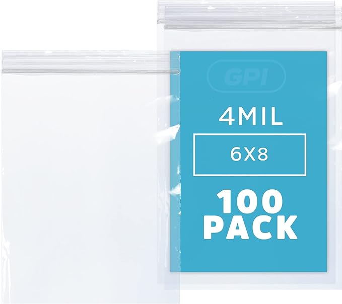 Clear Plastic Reclosable Zip Bags - Bulk GPI Pack of 100 6" x 8" 4mil Thick Heavy Duty, Strong & Durable Poly Baggies With Resealable Zipper Lock For Travel, Storage, Packaging & Shipping.