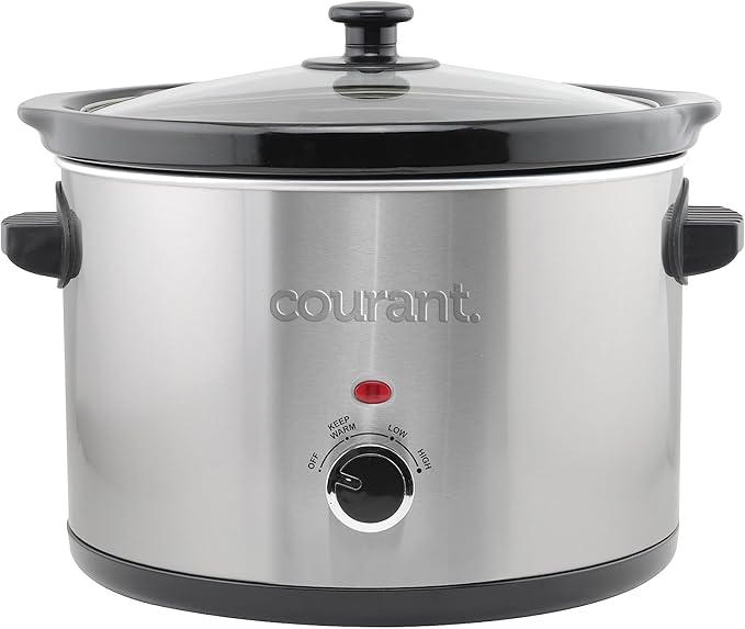 Courant Slow Cooker 5.5 Quart Crock, with Easy Cooking Options, Dishwasher Safe Pot and Glass Lid, Stainless Steel