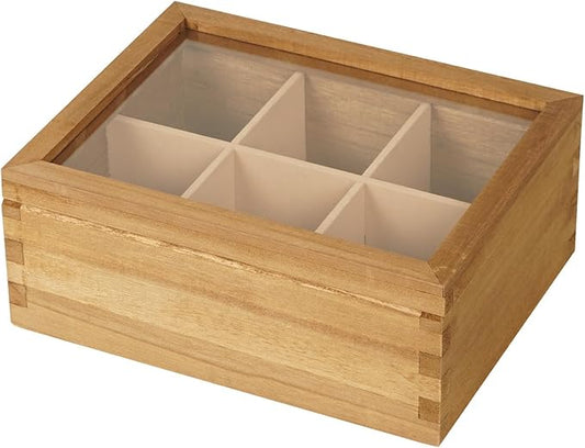 Wood Tea Bag Organizer, 6 Compartment Multi-Functional Tea Box and Storage Organizer for Tea Bags, Tea Container for Tea Lovers